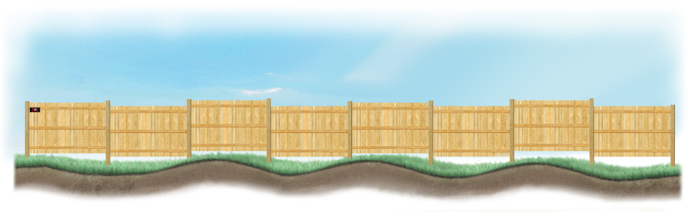 A stepped fence on sloped ground in Casper Wyoming